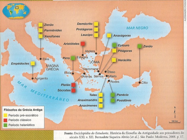 Main periods, thinkers and their location in Ancient Greece