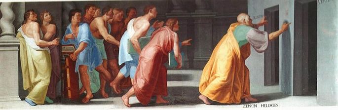Zeno de Eleia showing the doors of truth and falsehood to his disciples