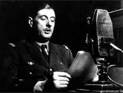 Charles de Gaulle giving a speech for the BBC during World War II .