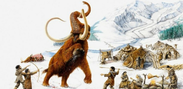 Mammoth predatory hunting illustration