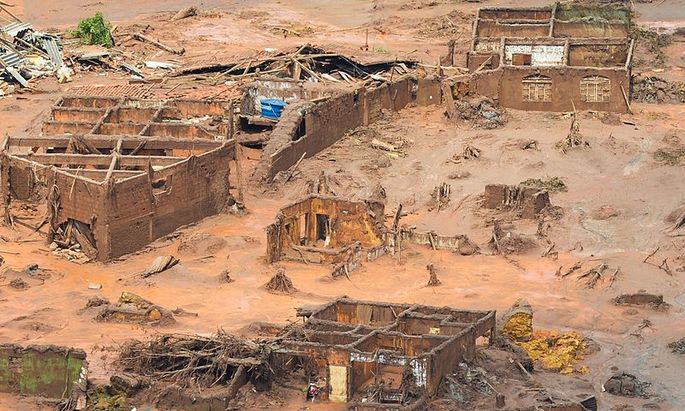 Mariana after the rupture of the dam of the mining company Samarco, in 2015