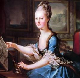 Marie Antoinette of Austria at the age of thirteen or fourteen, playing the harpsichord (oil by Franz Xaver Wagenschön)
