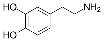 Structural formula of dopamine: catechol ring attached to an ethylamine group