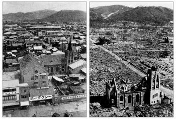 Aspect of the city of Hiroshima before and after the atomic bomb dropped